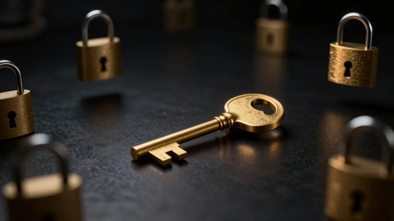 Golden key on dark surface symbolizing zero-knowledge security